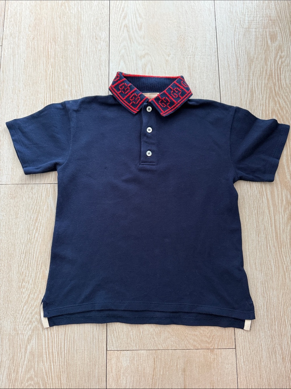 GUCCI Kids Navy Polo Top with Red Accent Collar